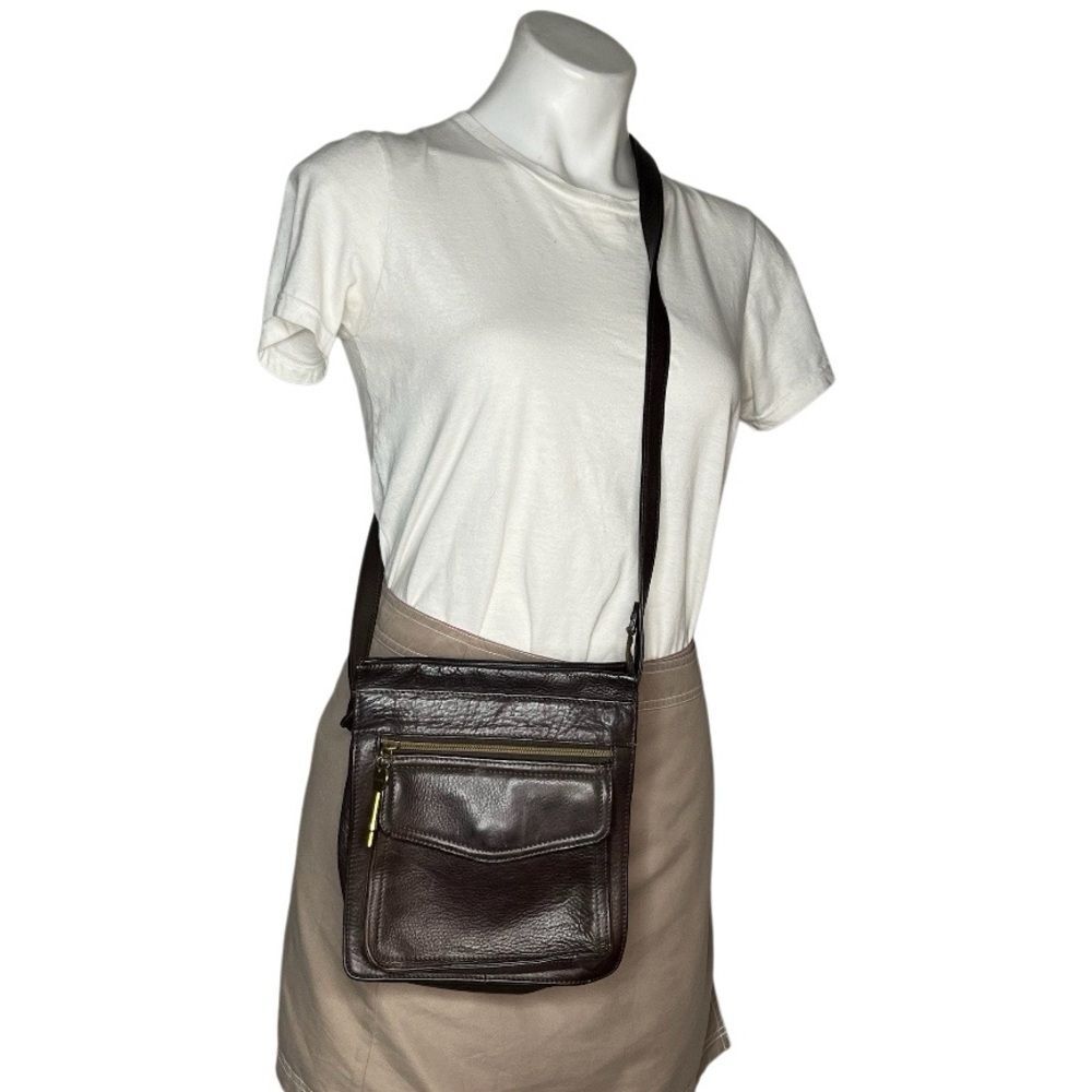 FOSSIL Brown Leather Crossbody Shoulder Bag 75082 Pebbled Key Adjustable Strap